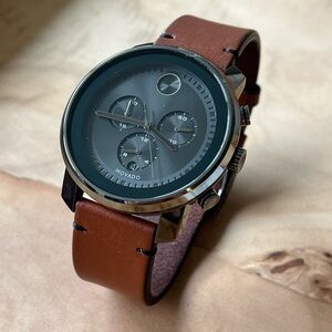Movado Black Dial with Tan Leather Strap